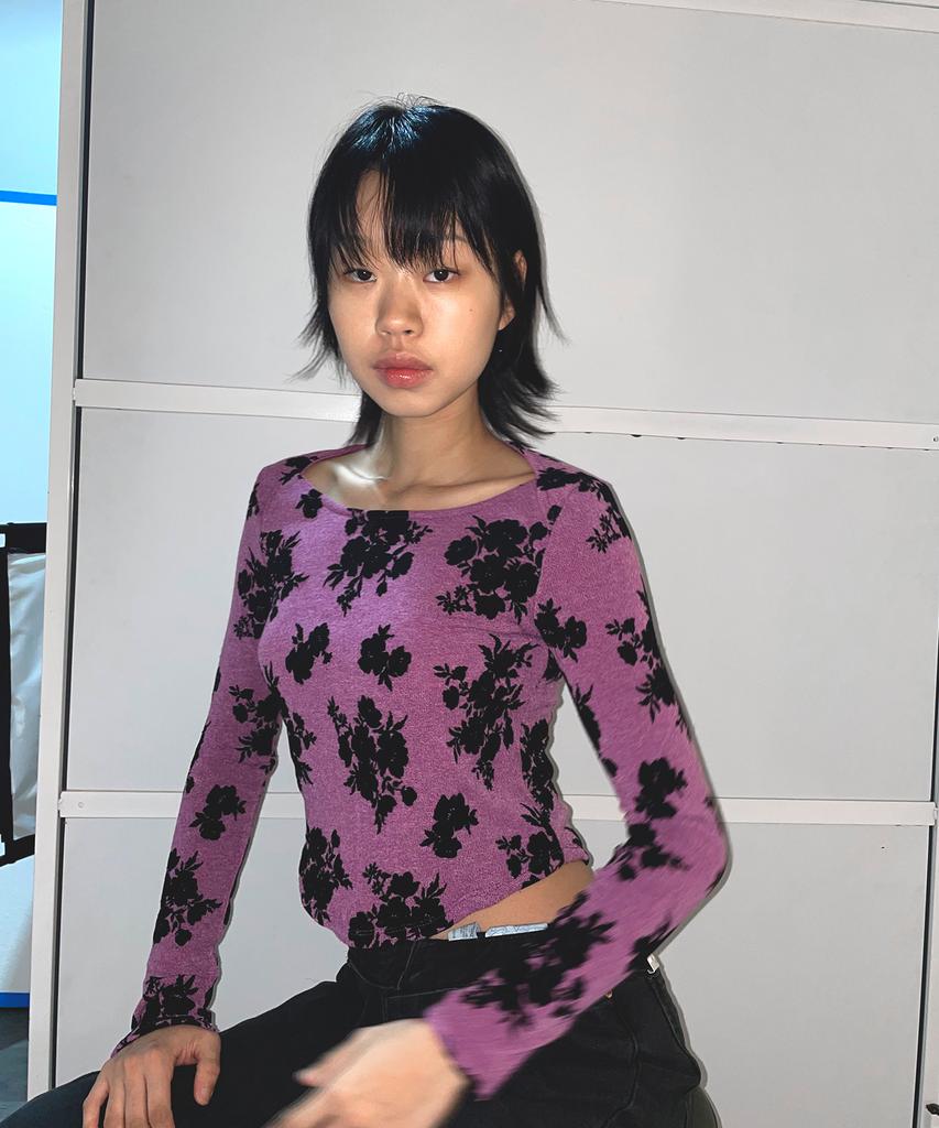 SAKK Flower Flocking Knit Top Flower Menace (Plum)