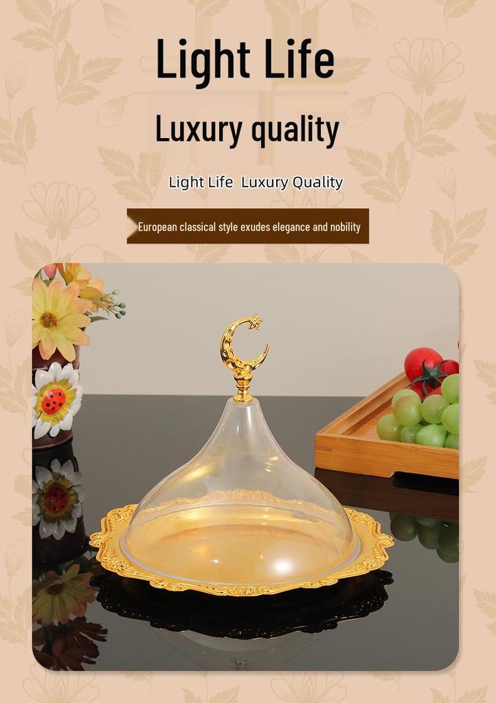 European High-End Star Moon Fruit Bowl & Candy Tray with Lid - Wrought Iron & Acrylic Dessert Plate