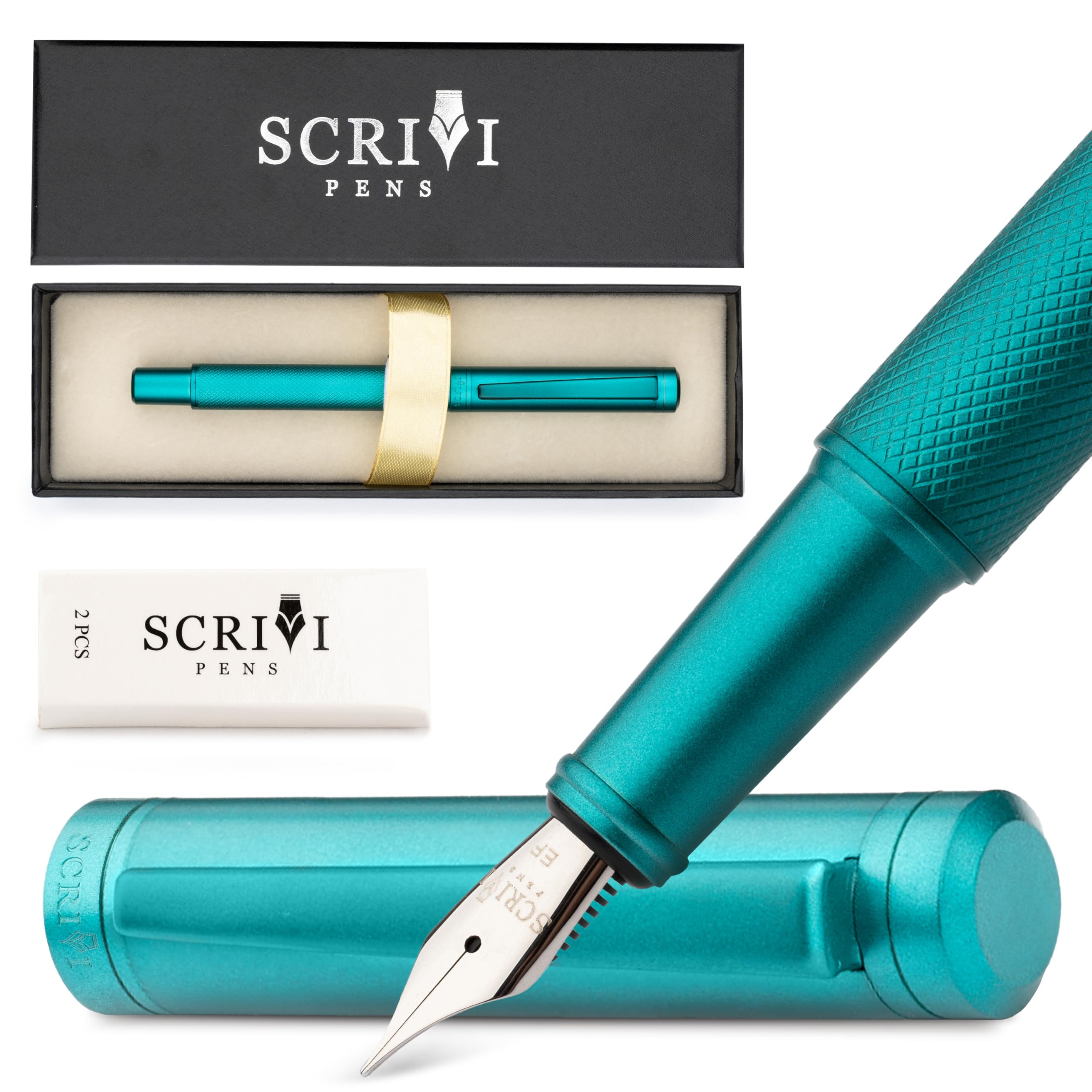 

Набор перьевых ручек Scrivi Pens Luxury Пишущая перьевая ручка Плавное сверхтонкое перо Заправляемые чернила 5 картриджей с чернилами Подарочная коробка в комплекте Элегантная каллиграфия - зелёный