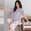 Women's Summer Pajama Set: Thin Modal Cotton Silk, Short Sleeve, Seven-Point Pants, Casual Wear.