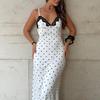 French sexy V-neck polka dot suspender skirt female slim and thin design lace splicing pure desire dress
