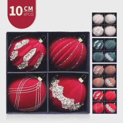 Cross-Border Flocked Christmas Ball Ornaments - 10cm/4 In. Set for Holiday Decoration.