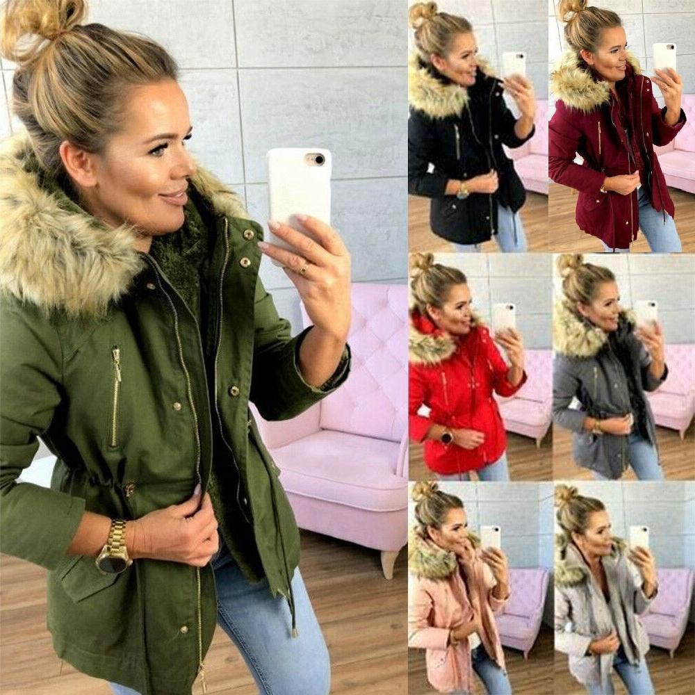 Womens Fur Winter Lined Parka Hooded Jacket Warm Thick Overcoats Outwear Coats