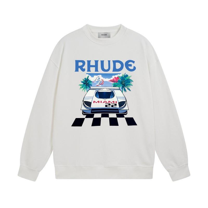 Rhude Vintage Letter Print Oversized Hoodie Men Women Casual Streetwear Sweatshirt
