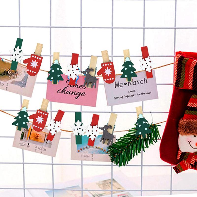 50pcs Christmas Wooden Clips New Year Party Decoration Photo Wall Clip DIY Christmas Ornaments Decorations for Home Xmas Tree