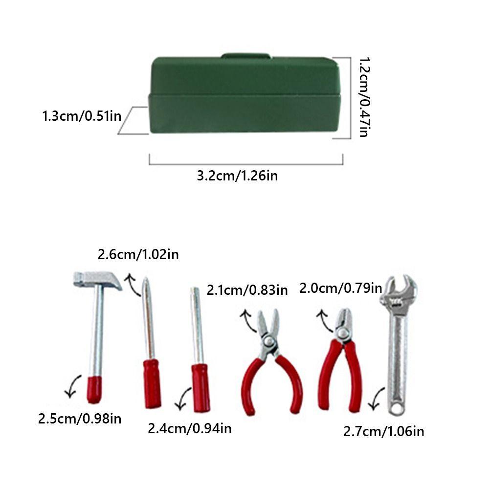 1:12 Scale Dollhouse Toolbox with Storage Box Red Handle Miniature Toolbox Hammer Wrench Simulation Model Dolls Accessories Gift