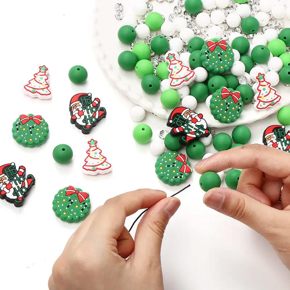 6/32PCS Multi-Size Christmas-Themed Silicone Beads Set, Perfect for DIY Crafting Keychains, Necklaces, Bracelets & More