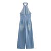 Fashion Style 2024 Autumn New Arrival Women's Stylish Hanging Collar Easiest for Match Denim Jumpsuit Pants 6147125