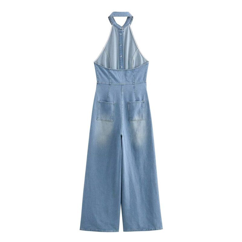 Fashion Style 2024 Autumn New Arrival Women's Stylish Hanging Collar Easiest for Match Denim Jumpsuit Pants 6147125