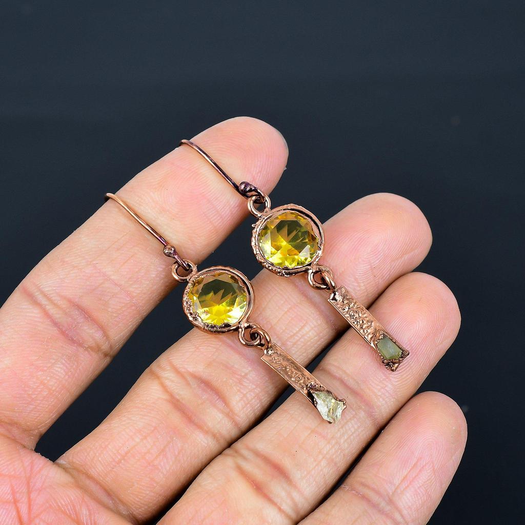 Citrine Earrings, Copper Electroformed Gemstone Jewelry, Handmade Earrings, For Thanksgiving