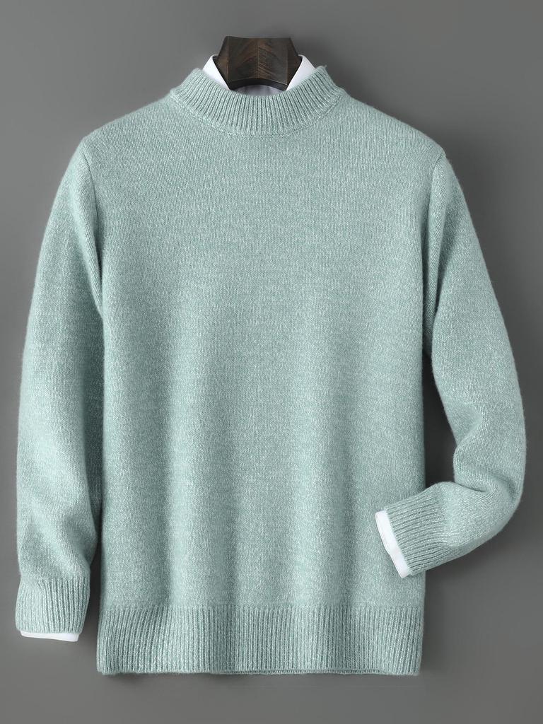 Men's Winter Thickened Pure Wool Half-High Collar Sweater - Three-Strand Marled Yarn Loose Knit