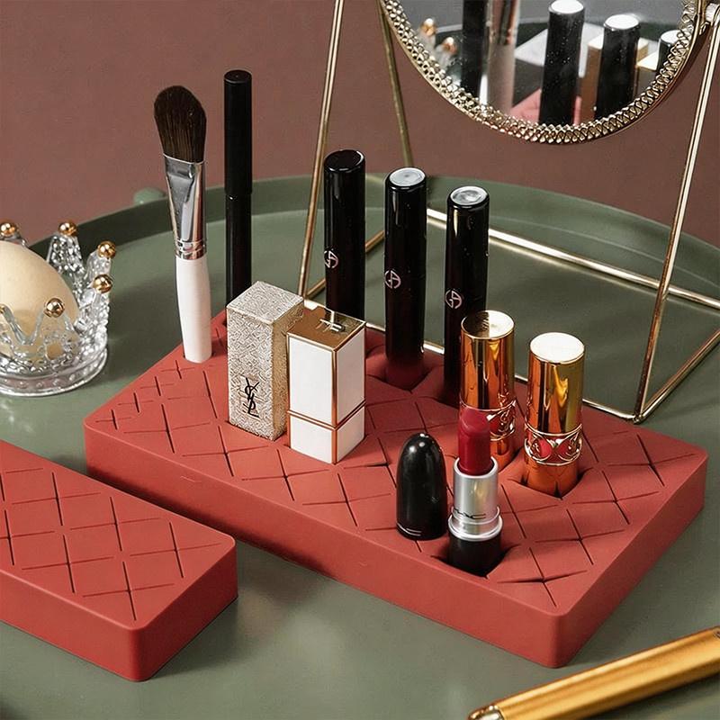 Flexible Grid Silicone Makeup Organizer Adjustable Lipstick Storage Rack for Vanity Desk Expandable Cosmetic Makeup Brush Holder