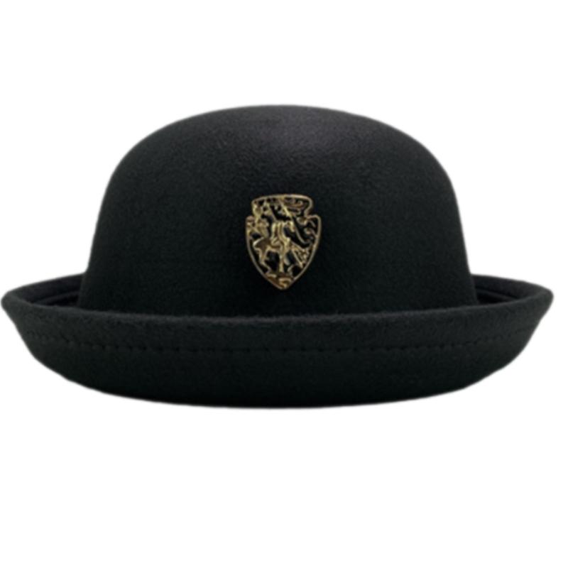 Cappello di Lana Fatto a Mano Elegante Cappello a Bombetta Decorato con Spilla per Donna Festa Uniforme Scolastica Britannica Cappello di Lana alla Moda da Donna