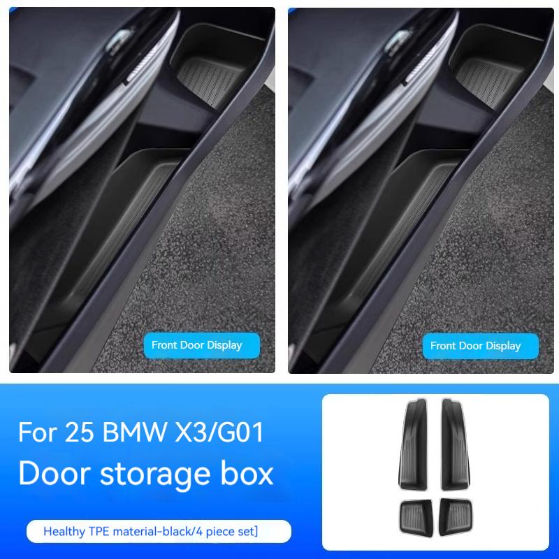

Для BMW X3 G01 2025 4 шт. Автомобильный ящик для хранения сбоку передней двери TPE Органайзер-лоток для передней двери Автоаксессуары для интерьера чёрный