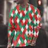 Summer Round Neck Christmas 3D Print Top Fashionable Casual Long Sleeved Men's T-shirts