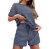 Women Striped Two Piece Outfit, Short Sleeve Top and Shorts Set, Fashion Casual Outerwear Summer Matching Suit
