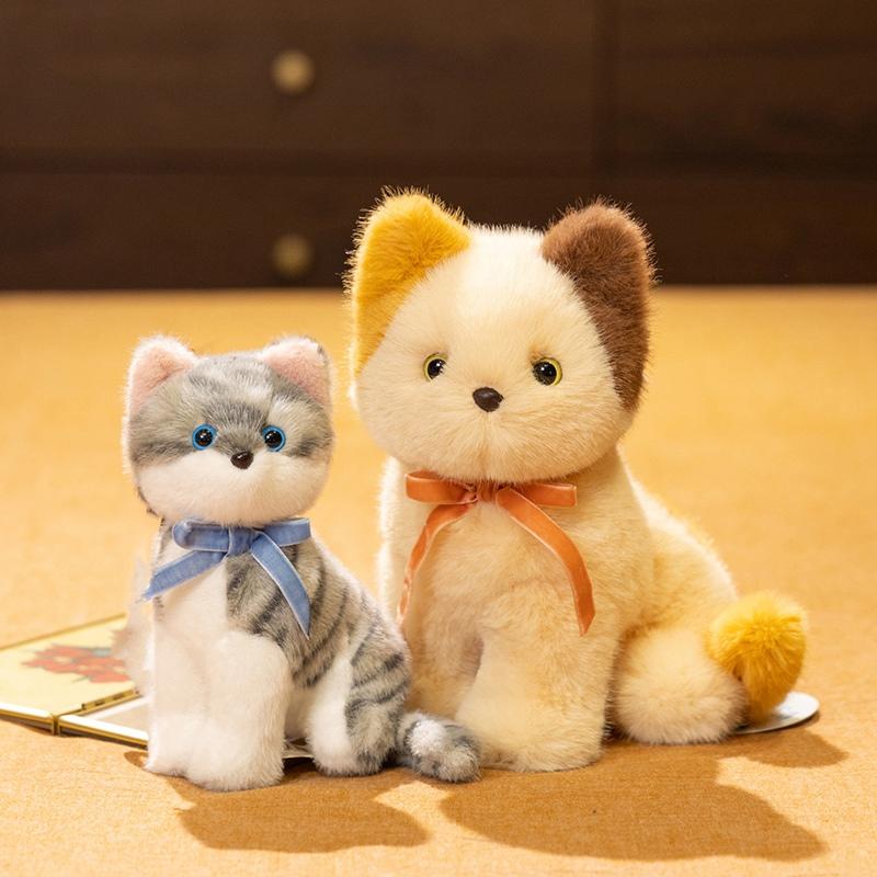 Novos Brinquedos de Pelúcia Querido Gatinho Fofos Pose Sentada Fofinhos Realistas Laço de Fita Boneca Gato Adoráveis Animais de Estimação de Mesa Presente Elegante para Meninas