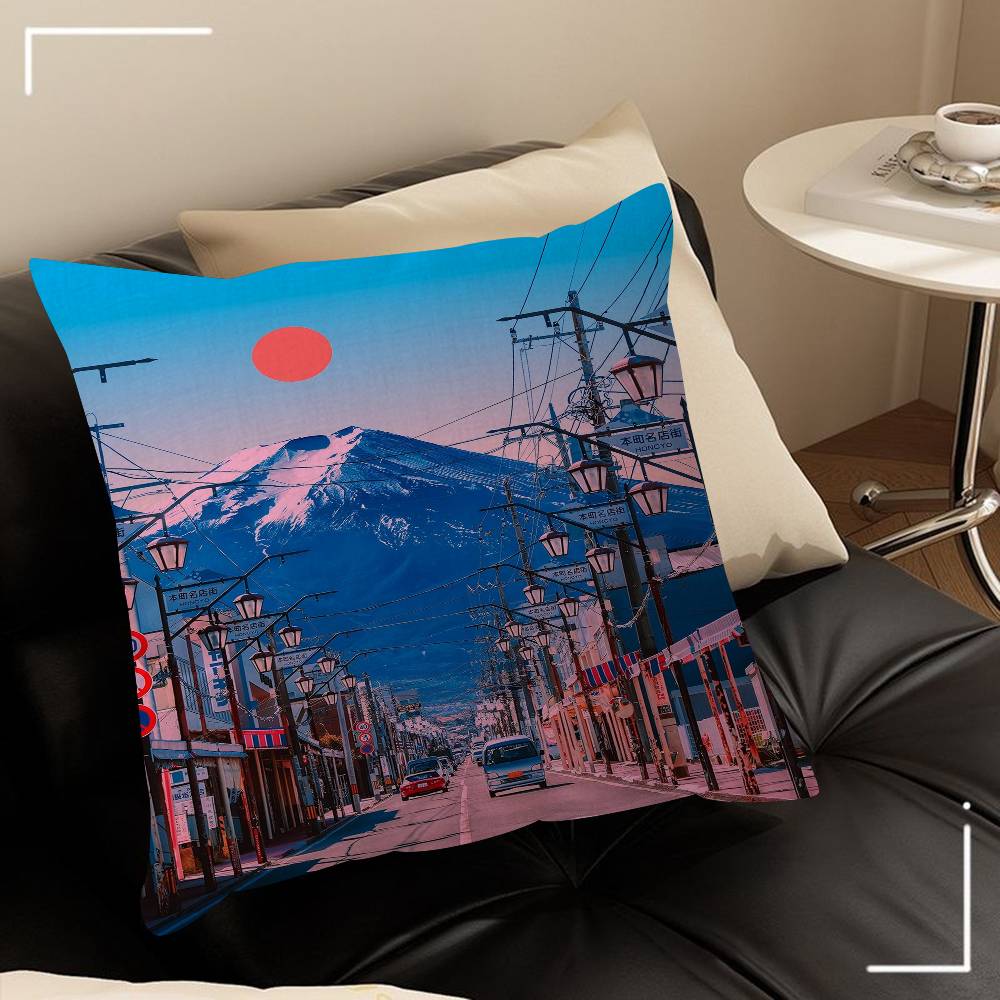 Vintage Japan Tokyo Japanese City Landscape Canvas Cushion Cover Pillow Cover Decor Pillowcase Printed Cushion Case For Couch