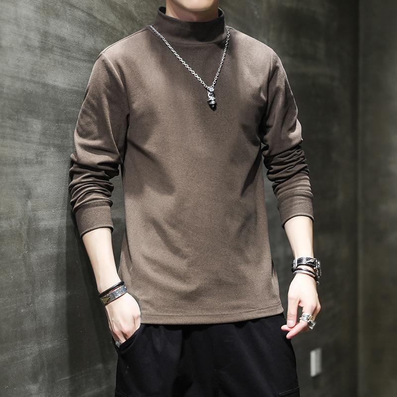 Developer Half Turtleneck Base Shirt Men's Autumn and Winter Warm Long-sleeved T-shirt Underwear Double-sided Velvet T-shirt Men's Top