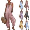 Dames Mouwloze Geruite Print Losse Casual Jumpsuit