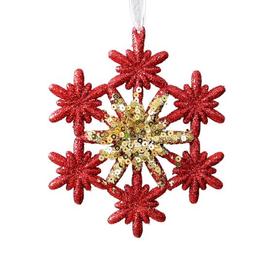 Glitter Sequined Christmas Ornament Red Snowflake/Butterfly/Star/Reindeer/Ballerina Hanging Decoration for Xmas Tree Doors Walls Holiday Home Decor