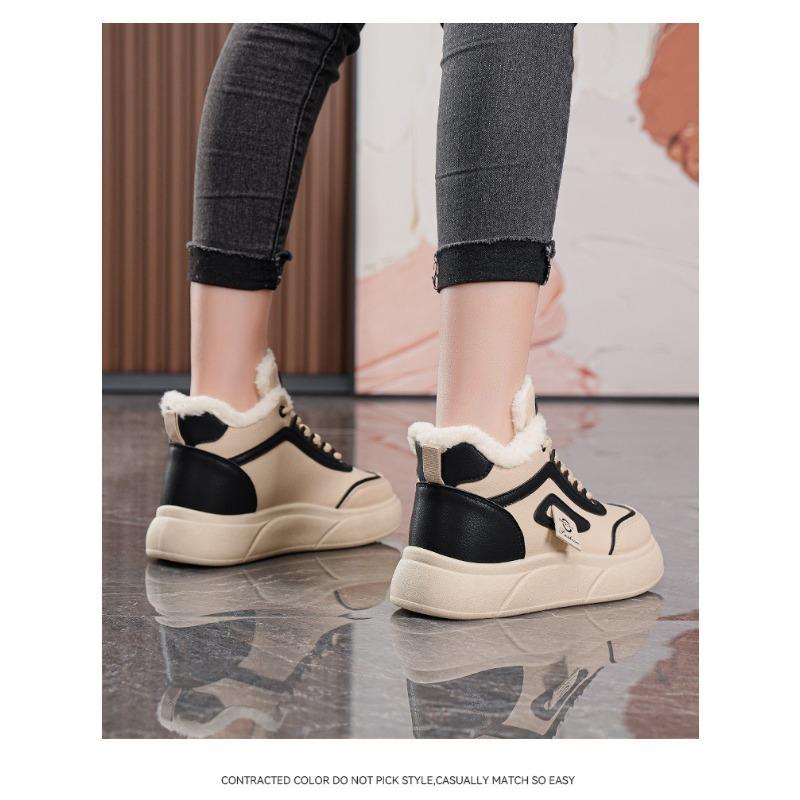 Women Korean Style Fleece Lined Thick Sole Warm High Top Casual Sneakers