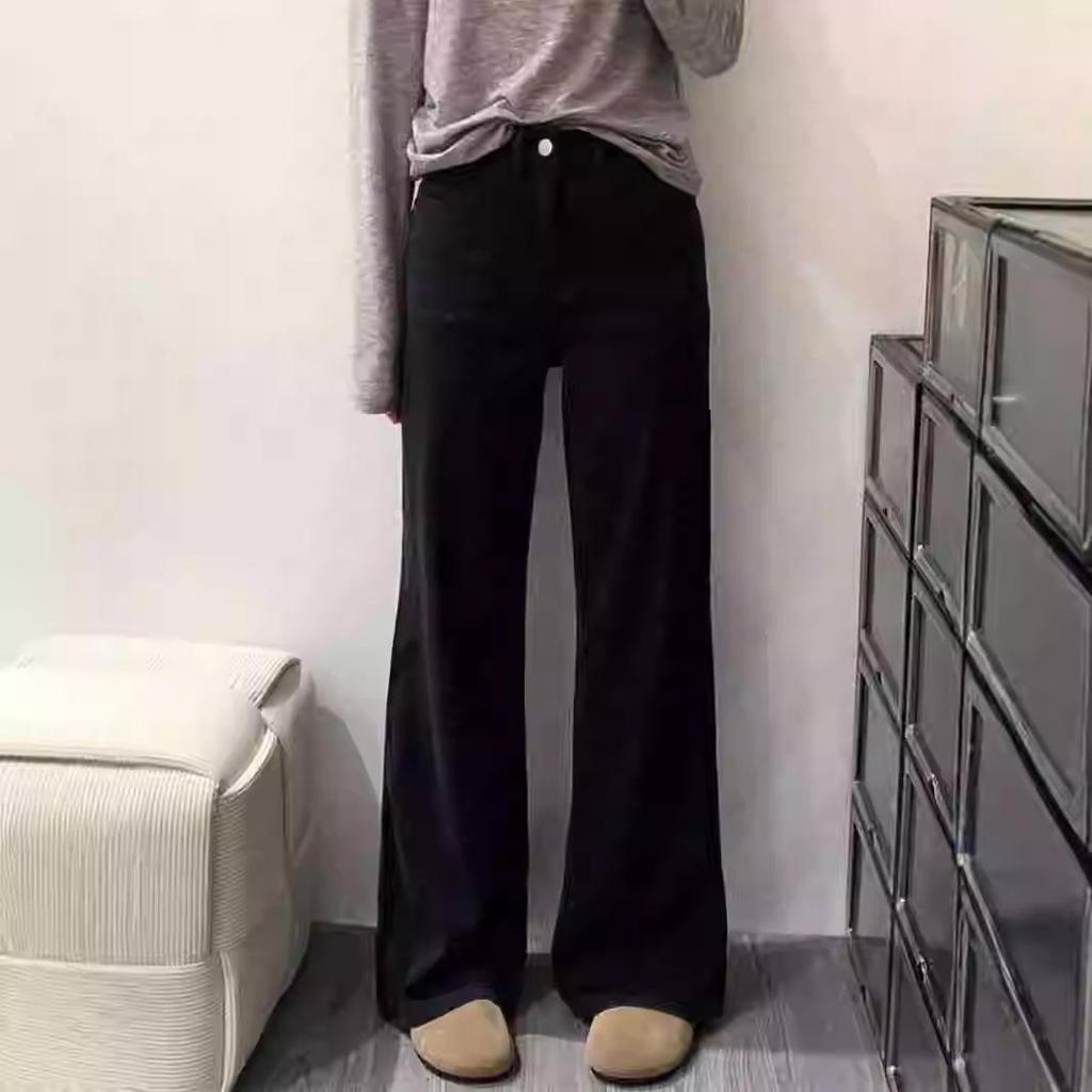 Black High-Waist Wide Leg Women's Jeans - Spring/Autumn 2025 Collection, Floor-Length Slimming Trend.