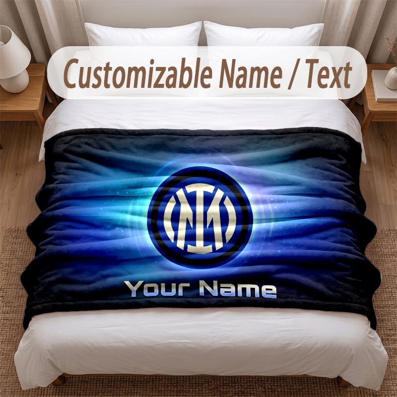 Inter Milan Printed Flannel Blanket Custom Name Text Soft Warm Throw For Bedroom Holiday Gift