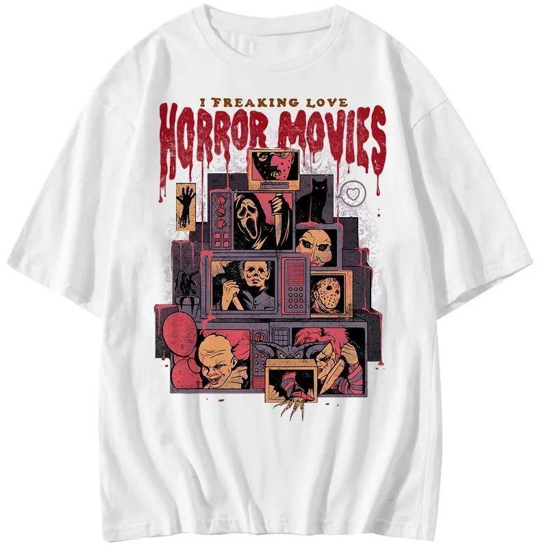 Kreativ Joker-tryckt T-shirt i ren bomull för män och kvinnor med samma runda hals bomulls-kortärmade T-shirt Halloween