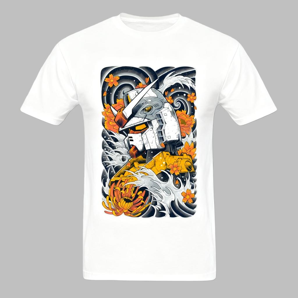 Gundam Anime Druck Oversized Baumwoll T-Shirt Herren und Damen Bequem Mode Street Y2K Sommer Schweißabsorbierend Locker T-Shirt