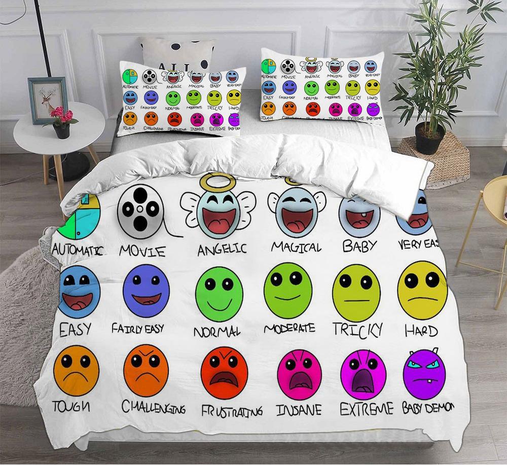 

Comforter Geometry Dash Bedding Sets Game Set Cute Cartoon Style For Kids Game Room Bedroom Decoration Geometry Dash Decor Comforter (quilt)-EU Single(135*200cm)3pcs