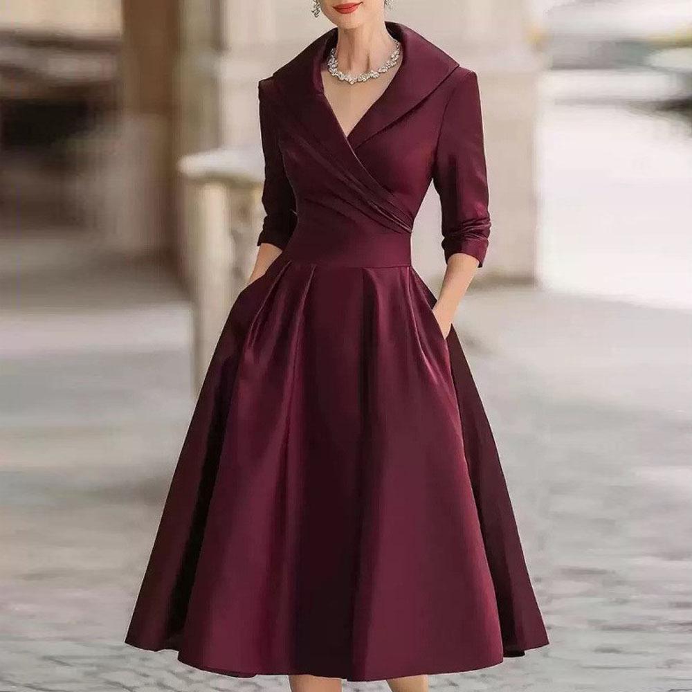 European Autumn 2025 Long Sleeve High Waist Lapel Dress