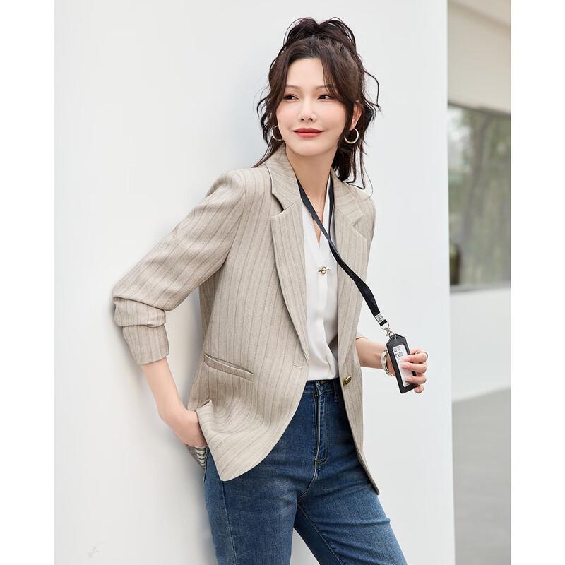 TERRE BLEUE Women's Striped Commuter Blazer