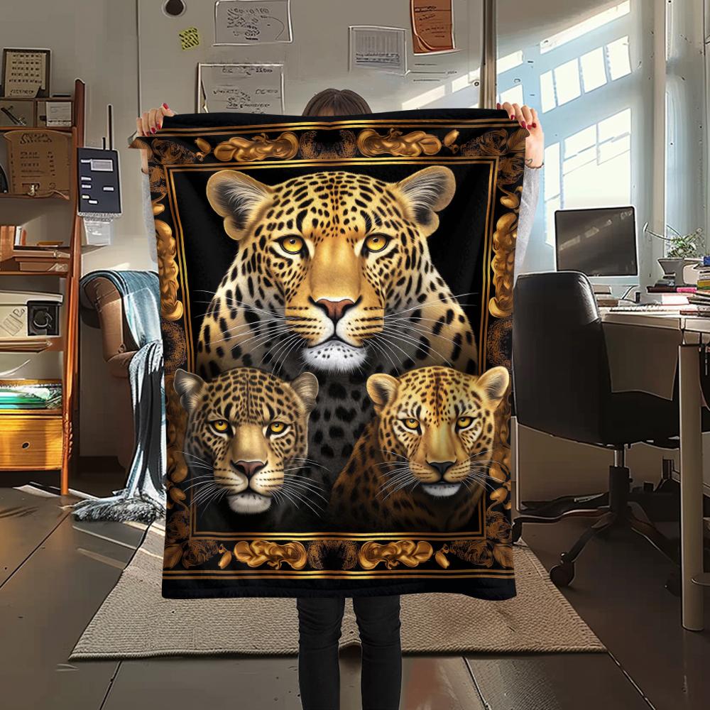 1Pc Lepoard Puzzle Print Flannel Blanket, High Quality Comfortable for All Seasons, Home Decor, Warmth and Comfort, Perfect for Christmas Gifts