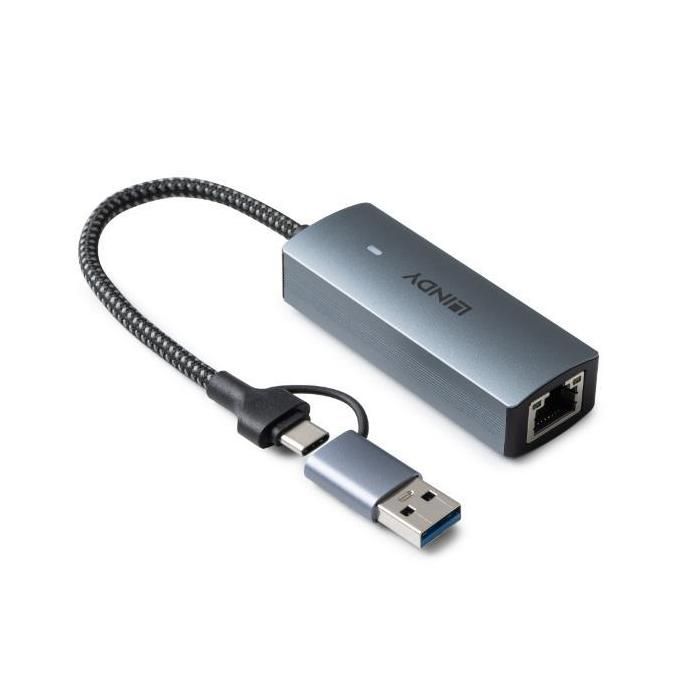 Convertisseur Ethernet 5G - LINDY - USB 3.2 - Aluminium - 5000 Mbit/s - Gris