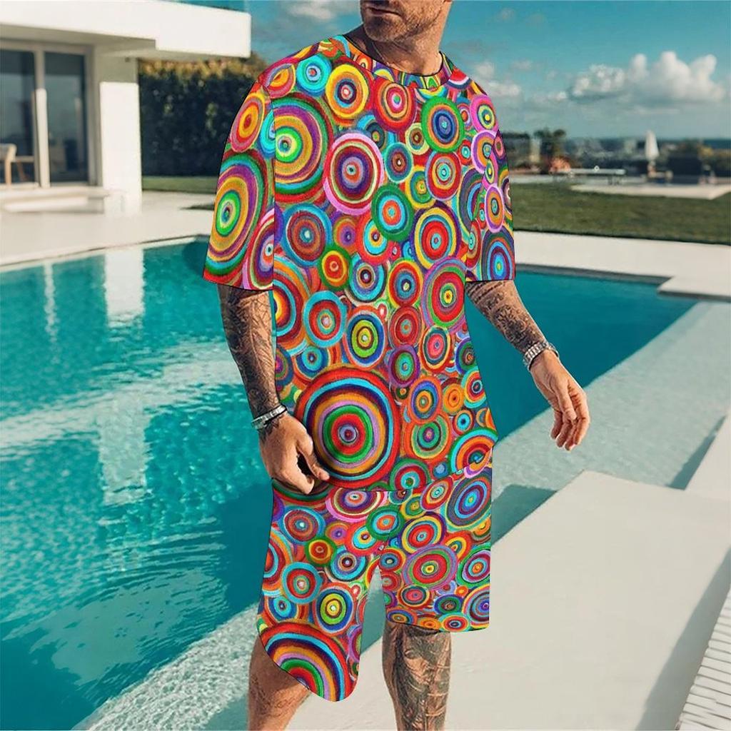 Men Full Black White Paisley Bandana Print Short Sleeve Tee And Matching Shorts Two Piece Outfit