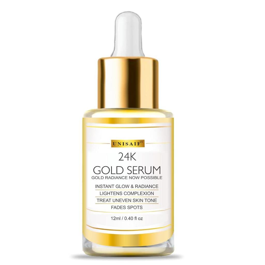 UNISAIF 24k Gold Face Serum for Glowing Skin - Vitamin C Serum | Hydrating Serum for Face Glowing and Whitening | Dark Spot Correcting Glow | Pore