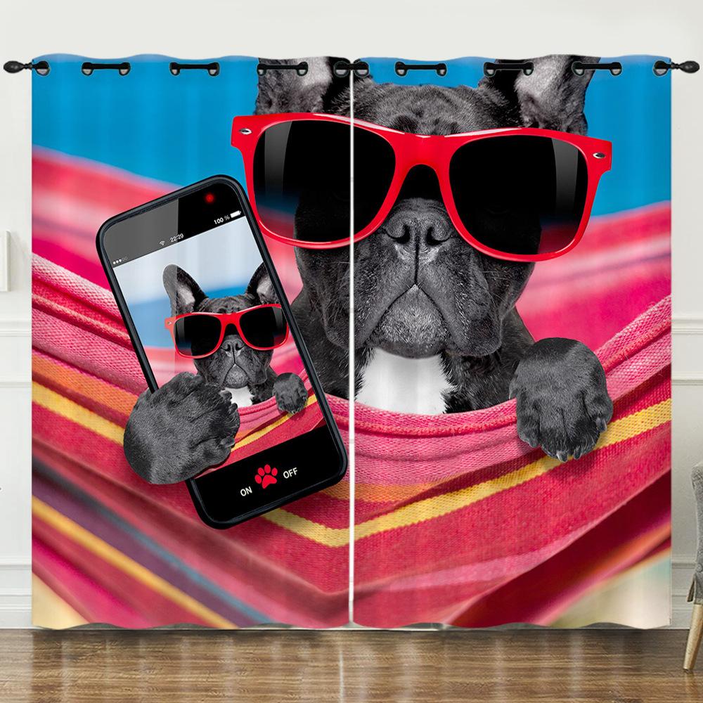 Curtains Summer Vacation Cool Cats And Dogs 3D Digital Printing Blackout Curtain Punching