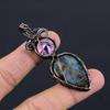 Labradorite & Mystic Topaz Pendant, Handmade Gemstone 999 Copper Wire Wrapped Pendant Antique Jewelry, For Gift Silver Jewelry