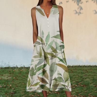 Damen Midikleid mit Blumenmuster Sommer Kurzarm Revers Tankkleid Lässig Knie