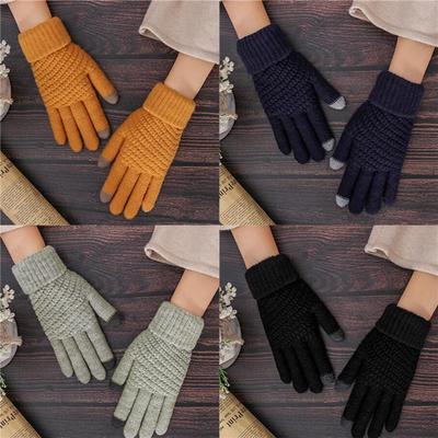 Women Fashion Winter Touch Screen Gloves Warm Stretch Knit Full Finger Mittens Crochet Thicken Gloves