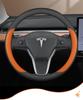 Tesla Model 3 & Y Steering Wheel Cover: Ultra-thin, Non-slip Genuine Leather, All-Season Use.