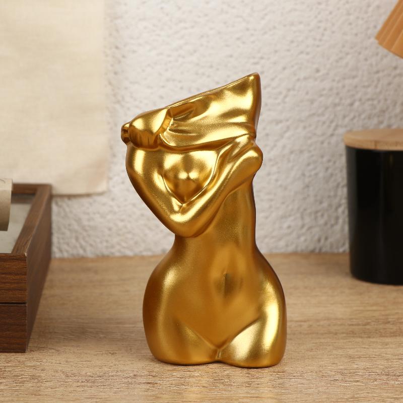 

Handmade Female Body Vase Artistic Shape Sculpture Decorative Flower Holder Modern Home Table Living Room Office Decor золотой