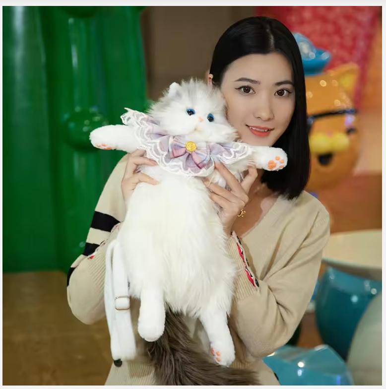 Cute Simulated Cat Designer Backpack Women Kawaii Soft Plush Trendy Backpack Purse for Woman School Bag Gift for Girls