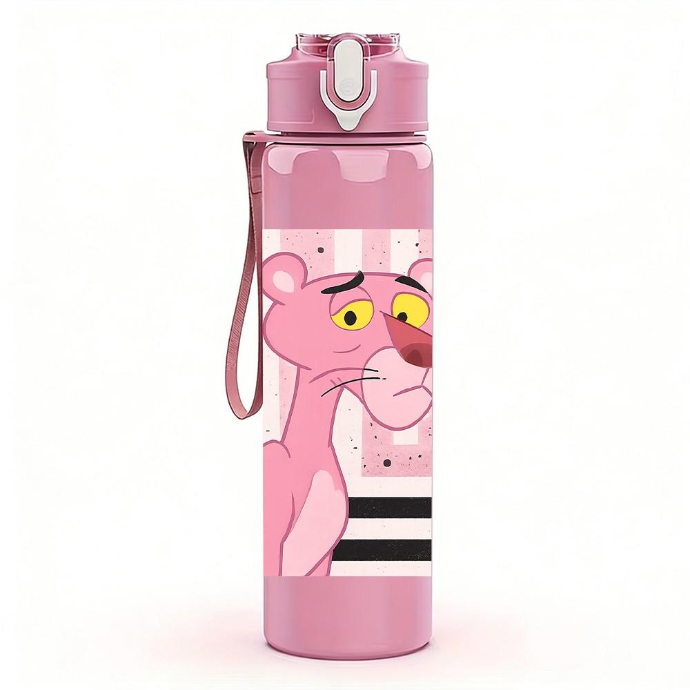 1 PZ Personaggio Cartone Animato Pantera Rosa 750ml Bottiglia d'Acqua Sportiva in Plastica Colorata Tappo Flip con Cannuccia Anti-perdita Adatta per Sport Ufficio Uso Domestico