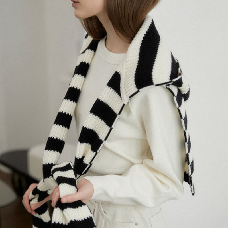 TATIANA Knit Hoodie Shawl Muffler MF8116 Stripe