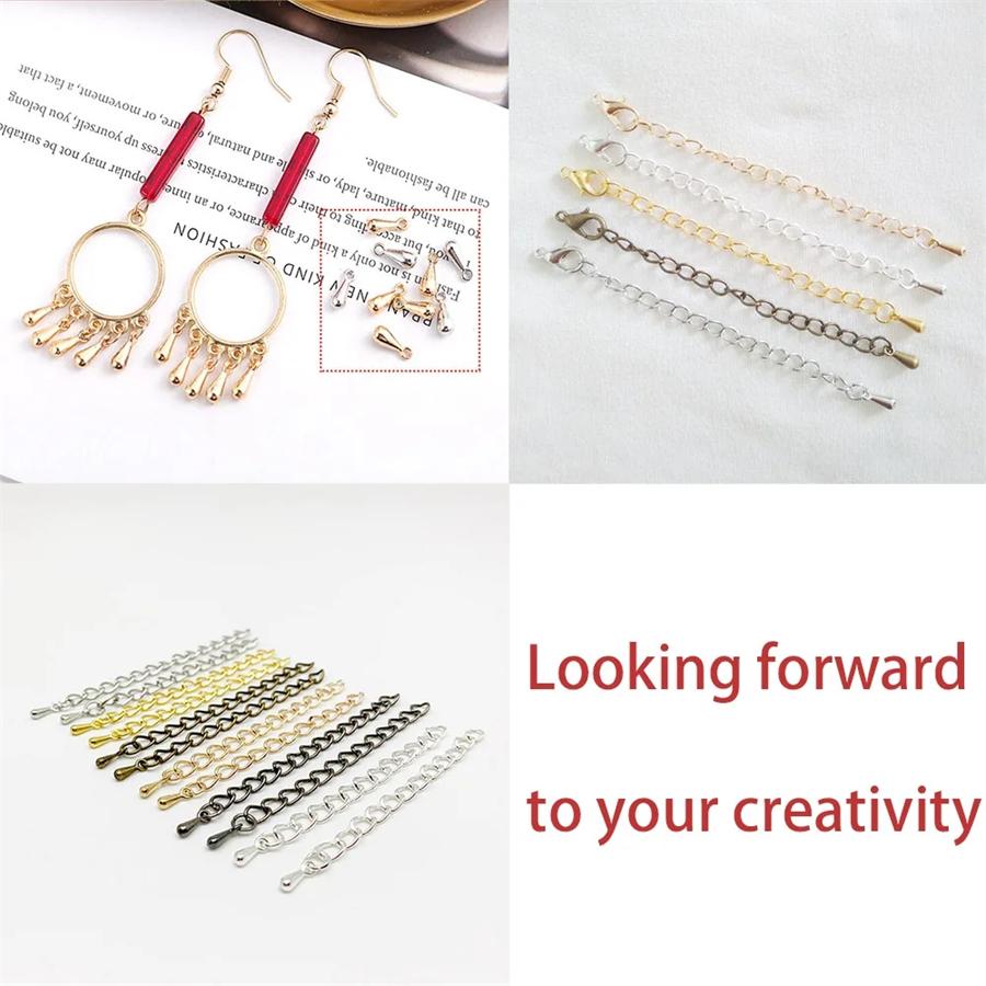 30SET Tail Chain Handmade Extension Chain with Lobster Clasp and Droplets Tone Extended Connector For DIY Jewelry Making