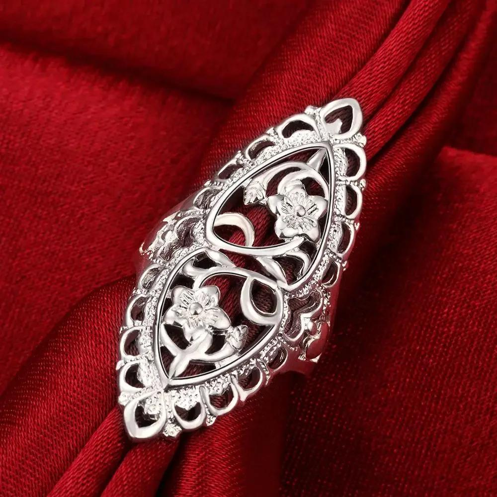 

noble Copper fine Retro Hollow wide flower Rings For Women Fashion Party Charm wedding Jewelry Gifts 10