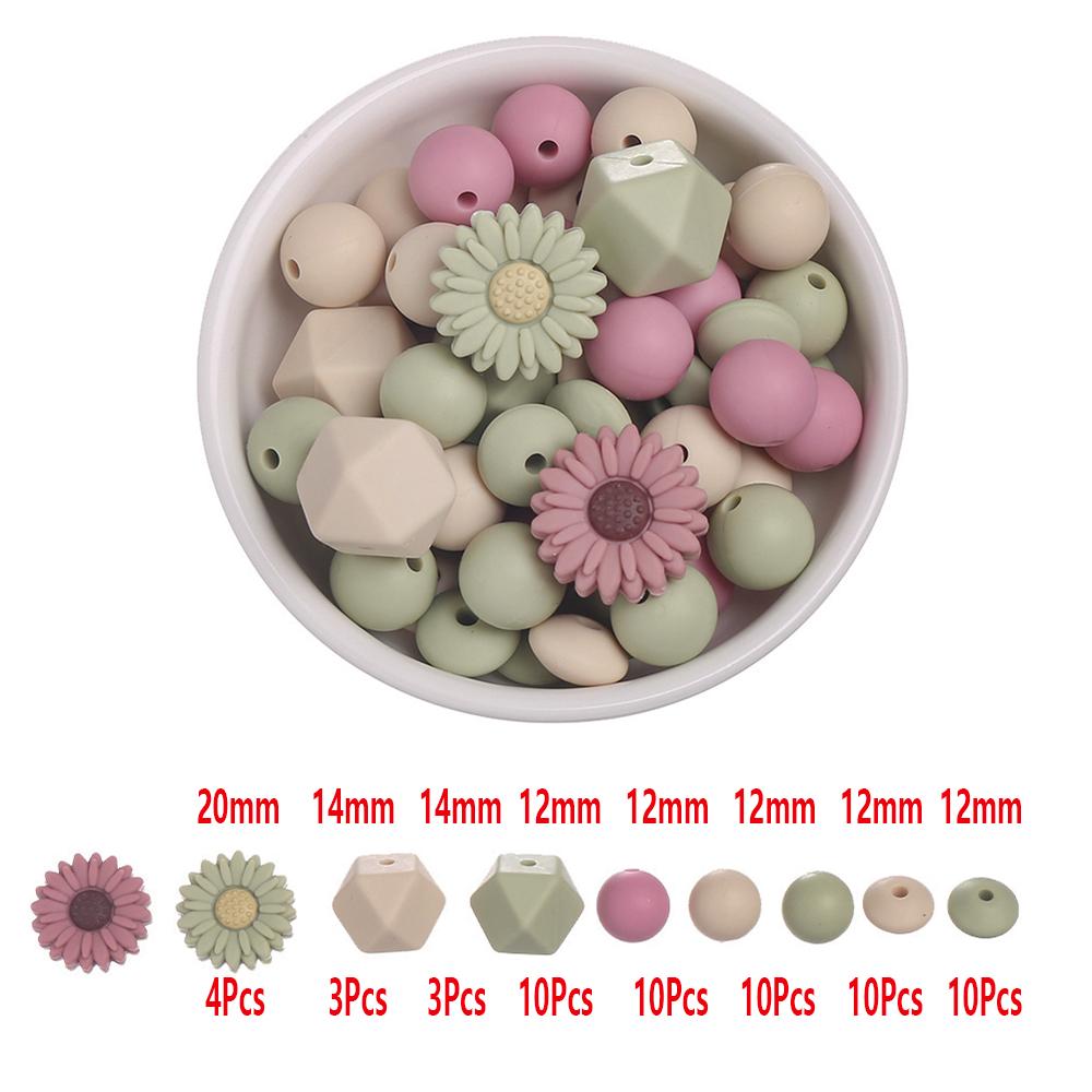 60Pcs Silicone Beads Set Flower Octagonal Round Teething Beads For DIY Handmade Baby Necklace Bracelet Pacifier Chain Accessorie