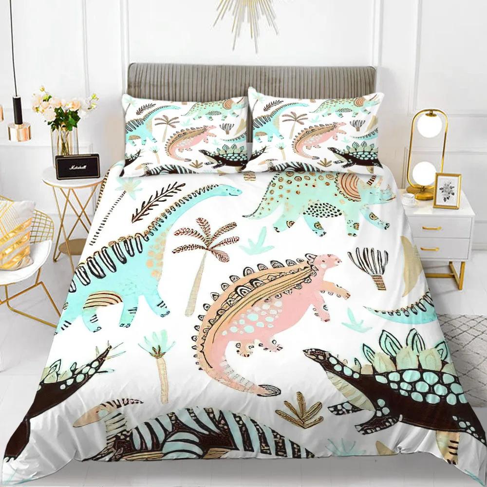 3D Small Dinosaur Cartoon Cute Simple Bedding Set Couple King Single Size for Kids Children Polyester Quilt Cover Pillow Case